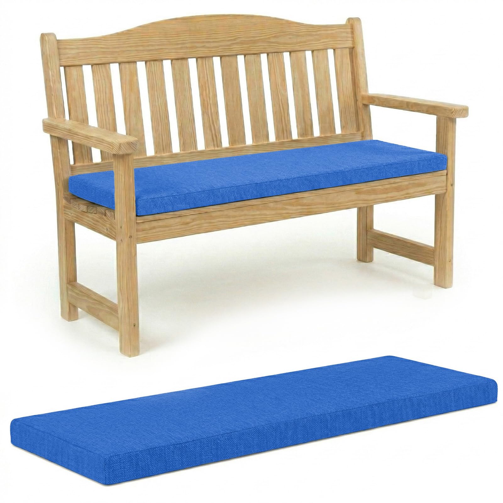 100% Waterproof Garden Bench Cushion 2/3/4 Seater Outdoor Long Bench Seat Pad for Lawn & Garden, Patio, Office, Coffee Shop with Removable Cover (3 Seater 142cm x 52cm x 6cm thick, Blue)