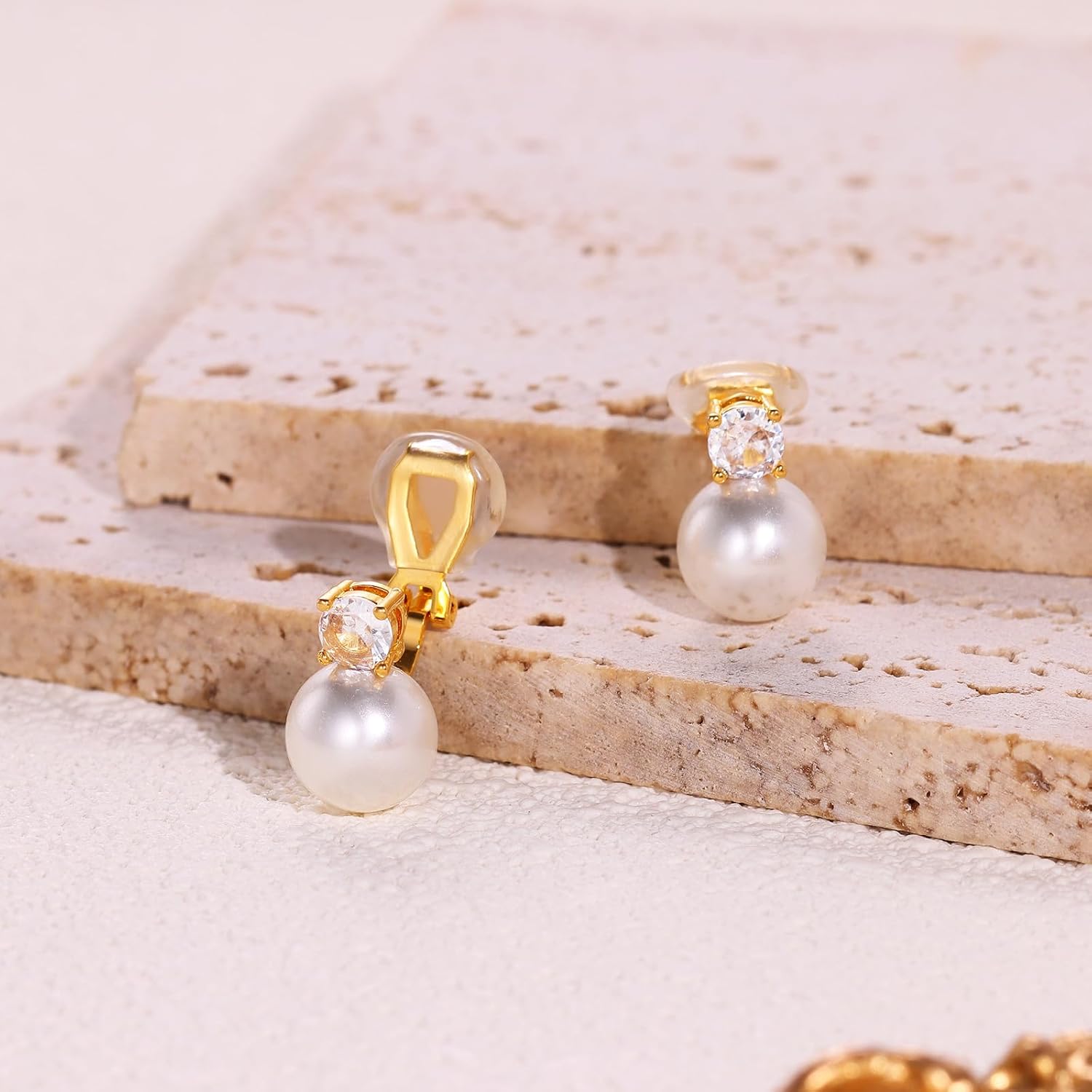 Pearl Clip on Earrings for Women 14K Gold Silver Plated Pearl Earrings Cubic Zirconia Non Pierced Earrings for Women Jewelry Gifts Wedding Party - Image 6