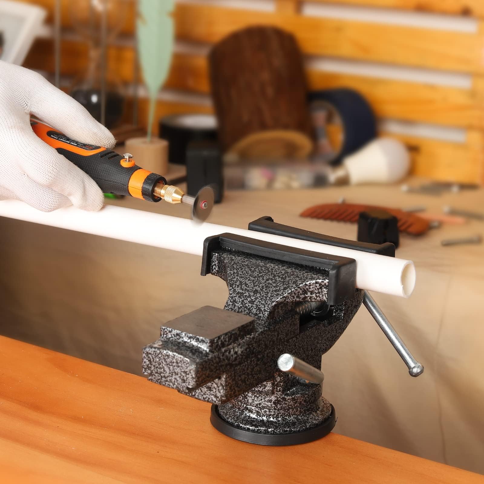 GOXAWEE Tornillo de banco universal, banco de trabajo de 74mm para banco de trabajo, base giratoria de 360°, tornillo de banco de trabajo, herramienta de sujeción para trabajar la madera y escultura
