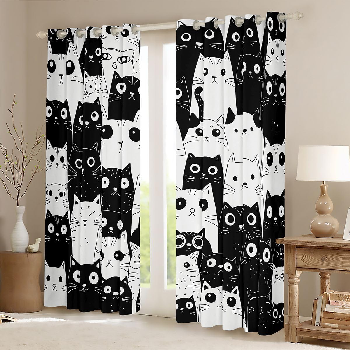 Feelyou Funny Black Cat Blackout Curtains Cats Print Darkening Drapes for Bedroom Living Room Decor Cute Kitten Thermal Insulated Shades Window Treatments, 2 Panels 38 x 45 Inch image 2