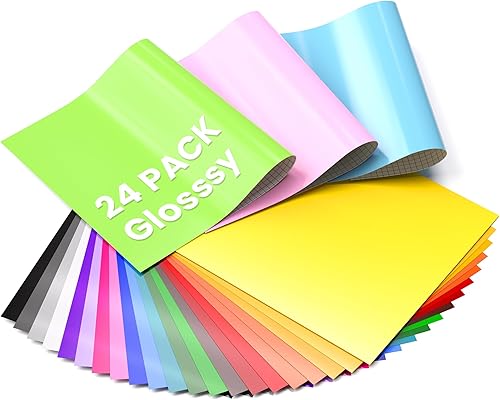 Permanent Vinyl Sheets, 24 Colors 12" x 12" Waterproof Adhesive Vinyl Bundle for Cricut, Silhouette, Cameo Cutters & All Cutting Machine, Outdoor Permanent Vinyl Sheets, 24 Colors 12" x 12" Waterproof Adhesive Vinyl Bundle for Cricut, Silhouette, Cameo Cutters & All Cutting Machine, Outdoor