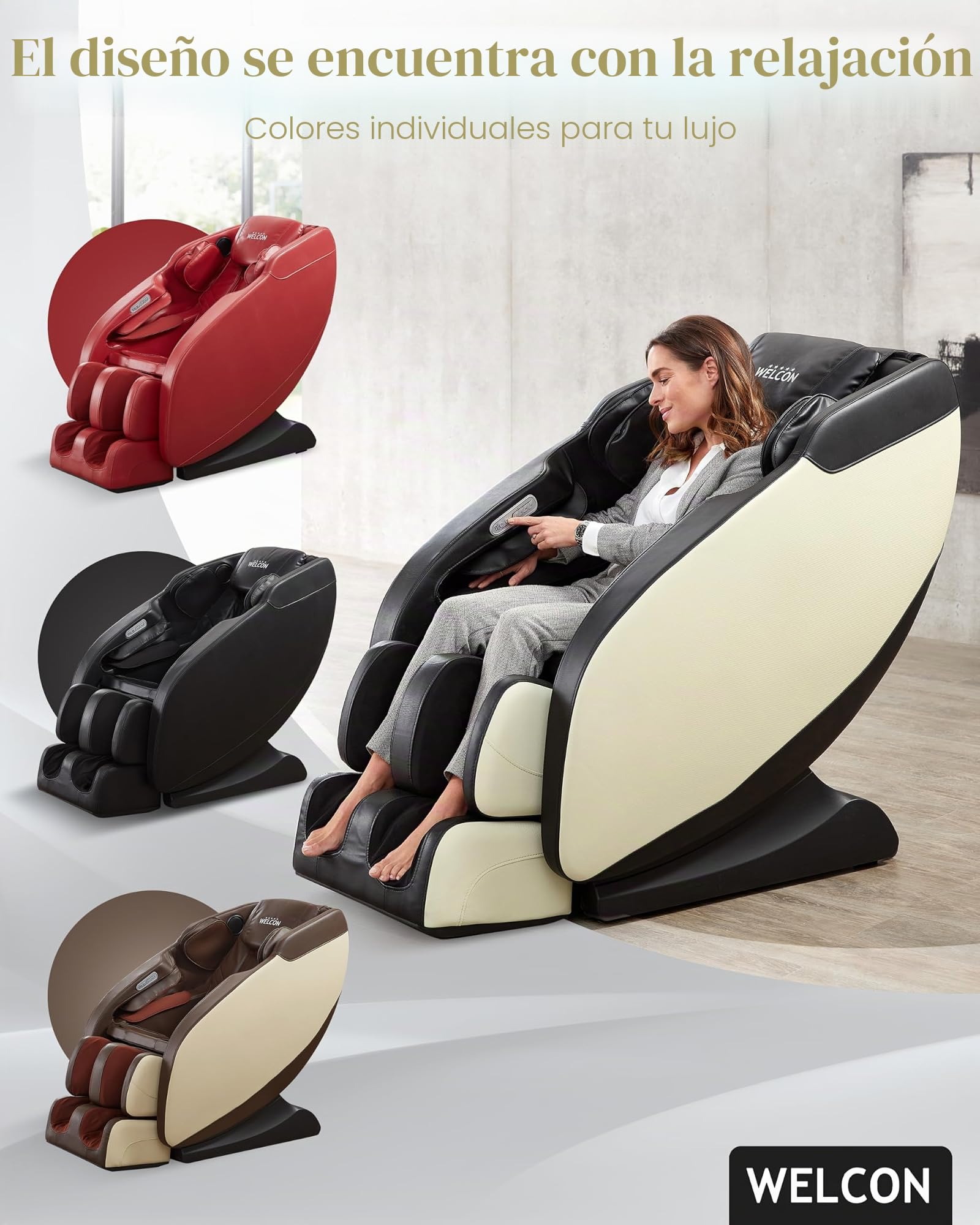 Sillón de Masaje WELCON Prestige II y sillón de Relax con Masaje Shiatsu y 6 programas automáticos en Blanco y Negro