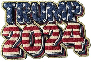 Self Stick Chenille Patches, Trump Self Adhesive Gold Border Glitter Varsity Embroidered Patch, Sew On/Repair Patch Applique for Clothes, Dress, Hat, Jeans, DIY Accessories.