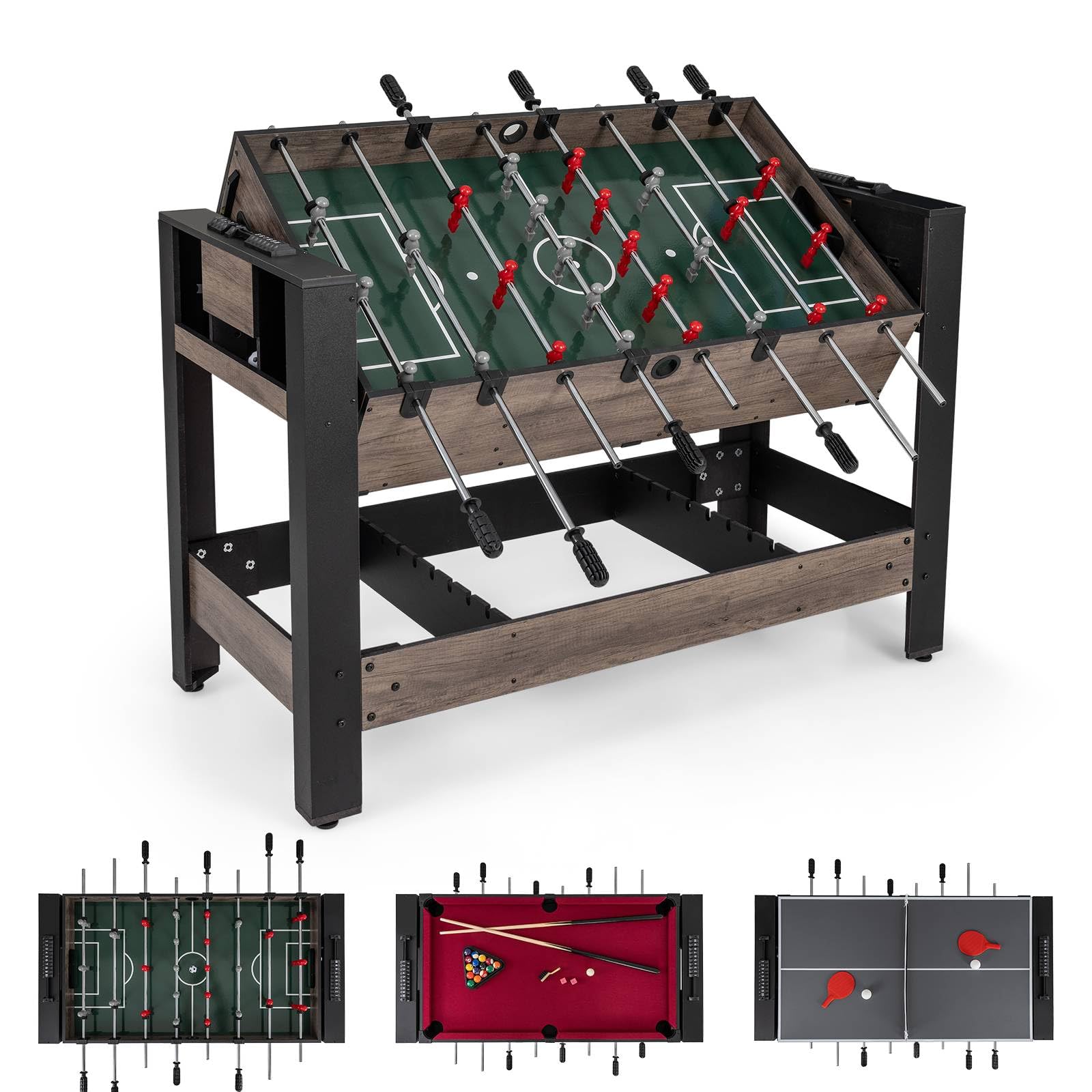 GYMAX 3 in 1 Multi Game Table, Combo Games Table Set with Foosball, Ping Pong, Pool Billiards, Indoor Arcade Table with Legs for Kids Adults Party Gatherings