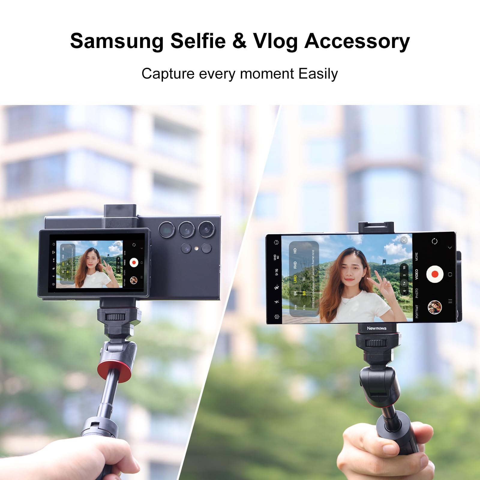 Newmowa Phone Vlog Selfie Monitor Screen do Samsung, Magnetycznym Uchwytem | Wyjście Audio Telefonu, Wykorzystuje Tylną Kamerę Telefonu do Selfie Vlog TikTok Live(NIE do Nagrywania 8K/Telefonów Google)