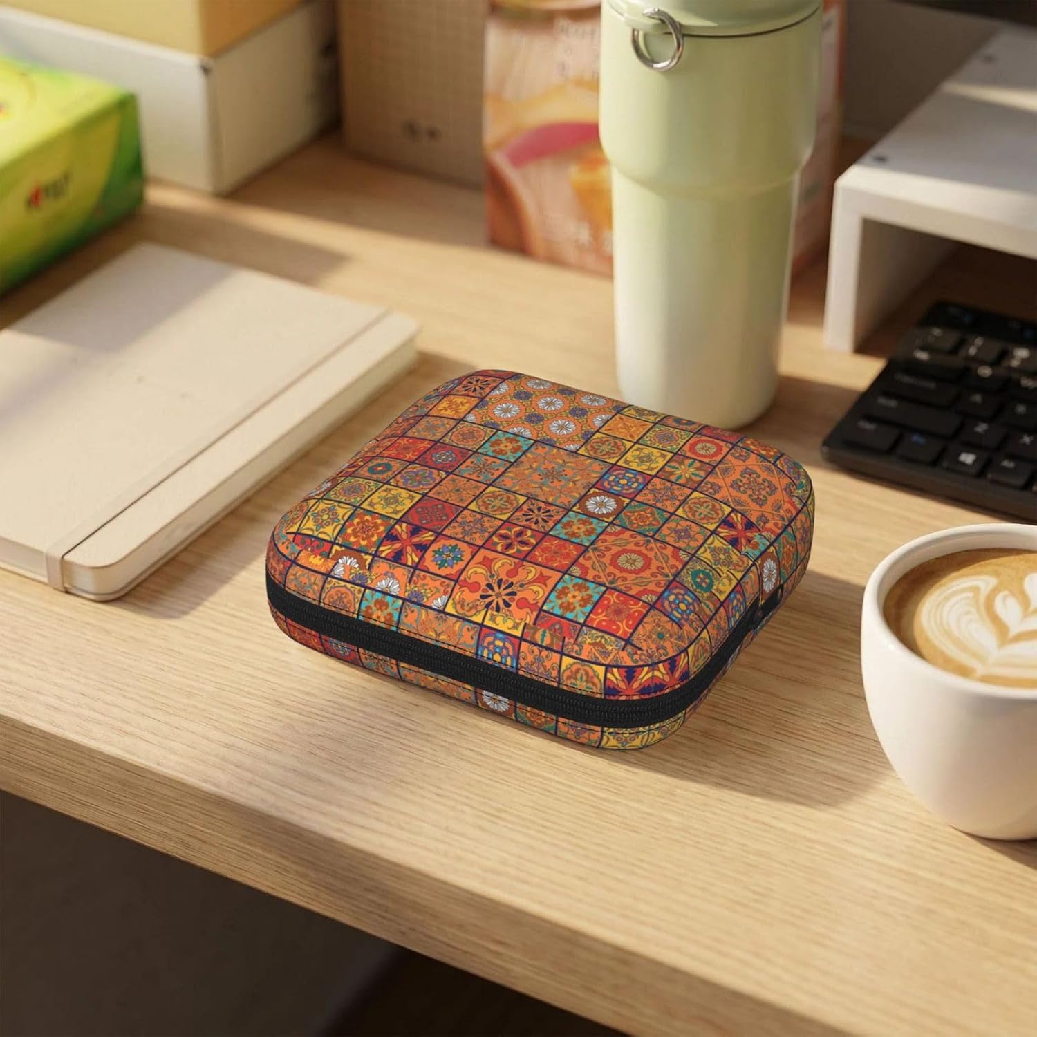 Group Of Moroccan Geometric Print Women Period Bag Sanitary Pouch Portable Pad Pouch Tampon Holder Small Zipper Pouch Storage Bag