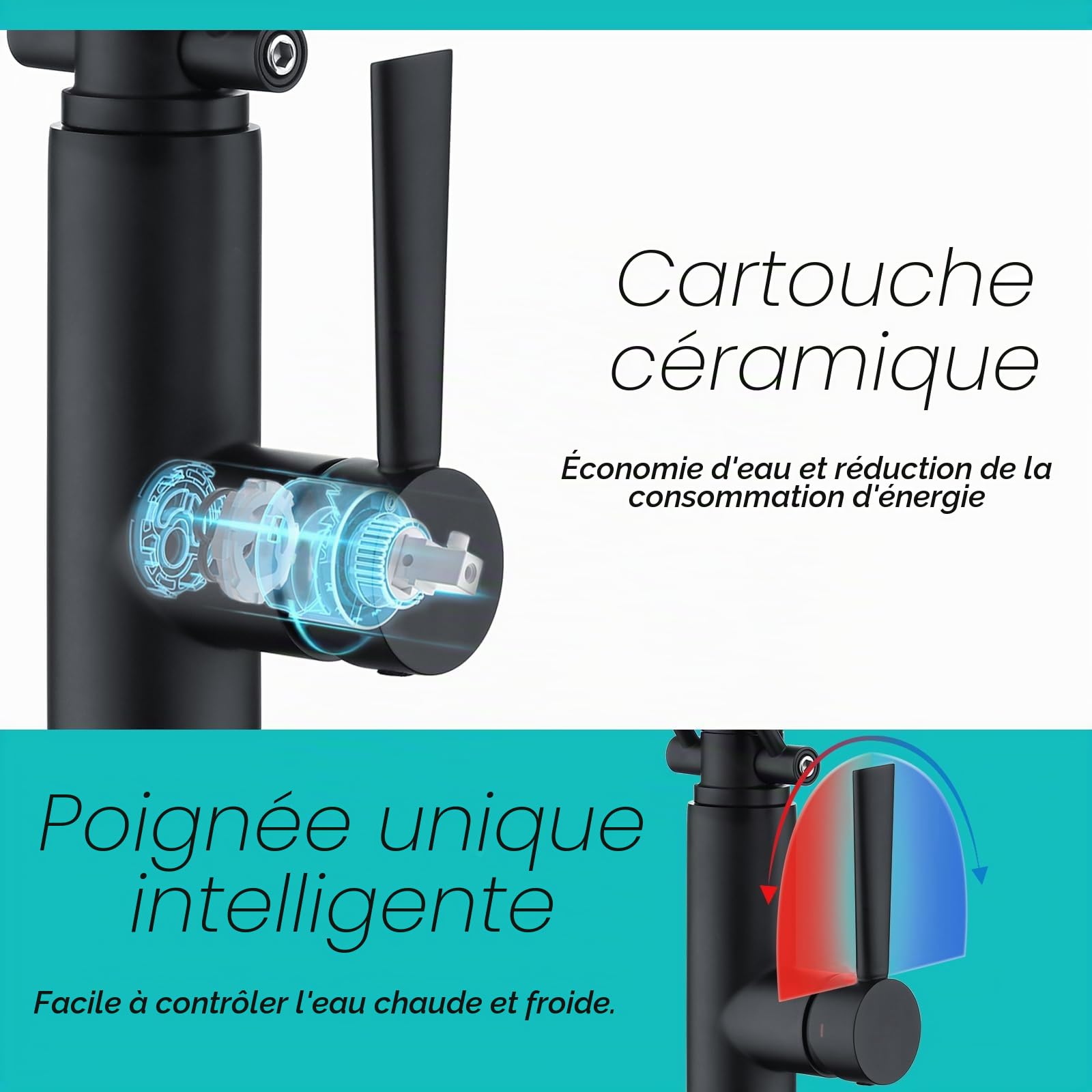CREA Robinet de Cuisine avec Douchette Rabattable, Mitigeur Monocommande Robinet Évier de Cuisine Haute Pression avec Aimant Rotatif à 360° en Acier Inoxydable Mat Noir