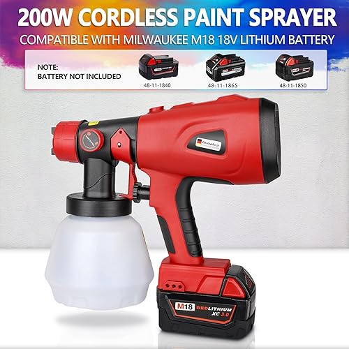Miniatura 2 de Pulverizador de pintura inalámbrico para batería Milwaukee M18, pistola de pintura HVLP de alta potencia de 200 W con 4 boquillas, 3 patrones,