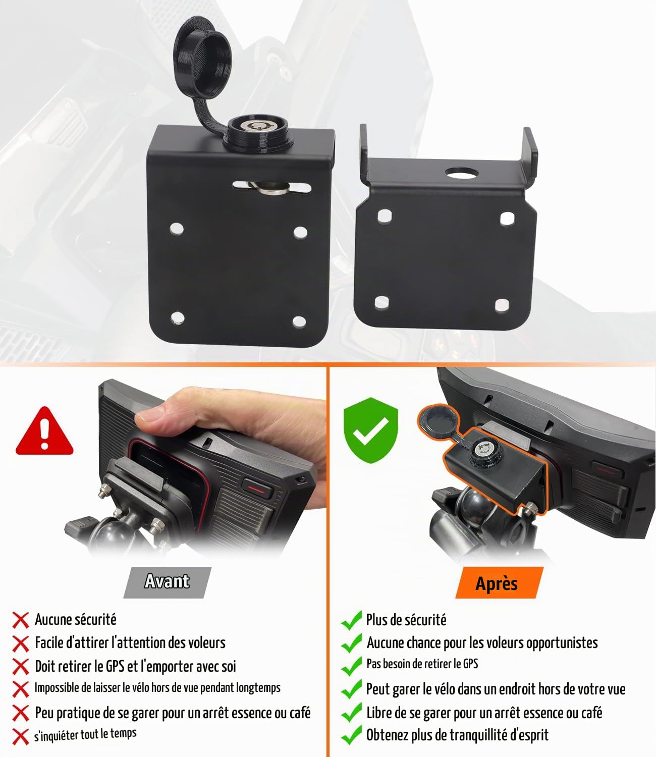 pour GPS Garmin Zumo XT / XT2 avec Le kit de Support de Verrouillage GPS Original Garmin – Matériel de Montage de sécurité antivol – Aluminium Noir
