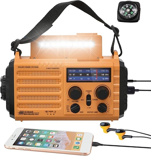 5000 Weather Radio,Solar Hand Crank 5-Way Power Emergency Radio,AM/FM/Shortwave/NOAA Alert Survival Portable Radio,Power Bank USB Charger,Camping Flashlight,Reading Lamp,Headphone Jack,SOS,Compass