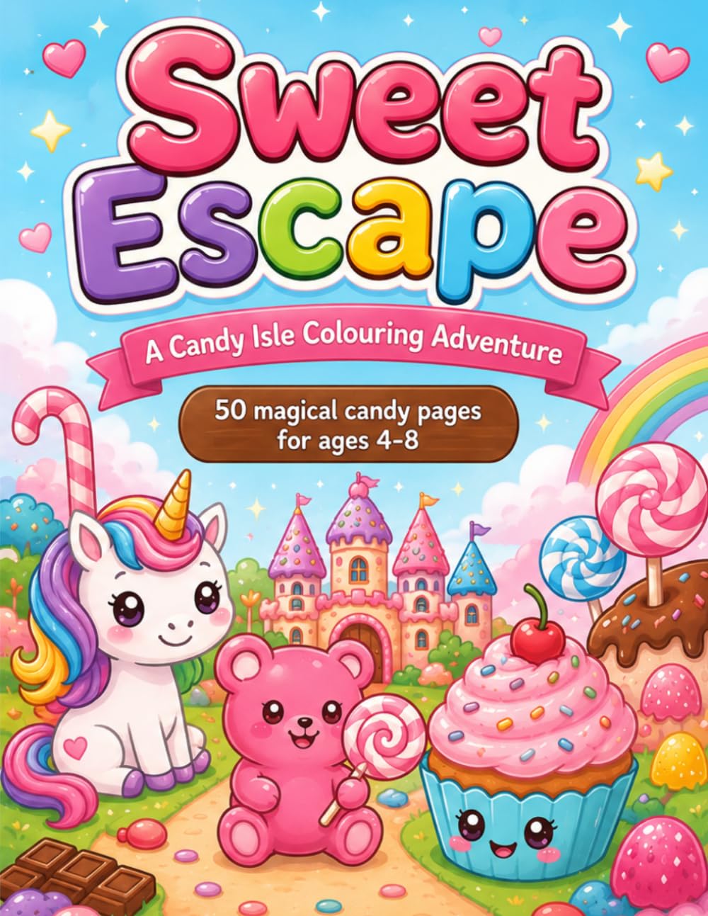 Sweet Escape: A Candy Isle Colouring Adventure: 50 Magical Candy Coloring Pages for Kids Ages 4–8