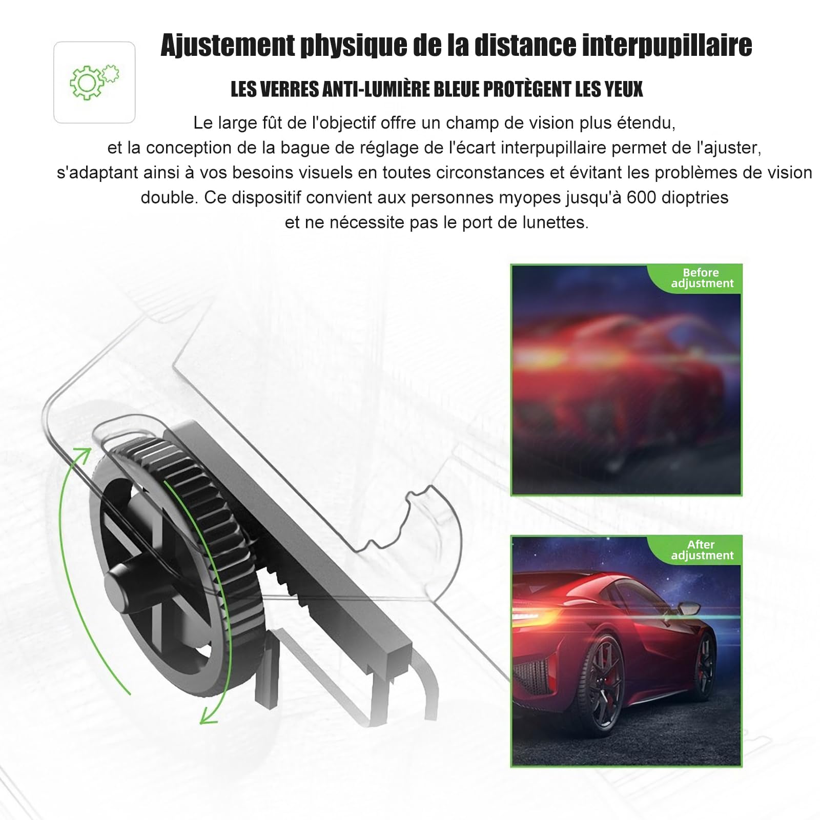 Casque VR pour Smartphone 4,7-7,0 Pouces, Casque Réalité Virtuelle 3D avec Télécommande, Compatible 1Phone et Android, Lentilles HD Anti-Lumière Bleue, Réglage IPD et Distance Focale 01