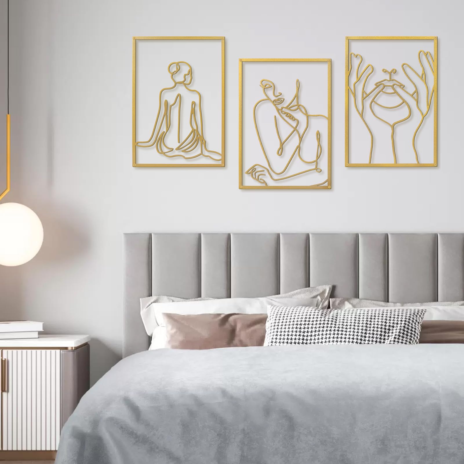 Yunjuhop Decoración Pared de Metal Decoración Dormitorio Matrimonio,Decoracion Salon,Arte Abstracto,Mujer Negra Soltera,Loto Cuadros Encima de la Cama Esculturas de Pared de Baño