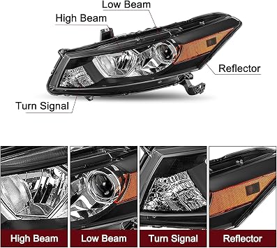 JSBOYAT Headlight Assembly Replacement for 2008 to 2012 Honda Accord 2-Door Coupe Projector Black Housing