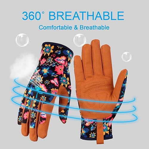 Miniatura 3 de Bamllum Guantes de cuero para jardinería para mujer, guantes de trabajo para deshierbe, excavación, plantación, rastrillo y poda