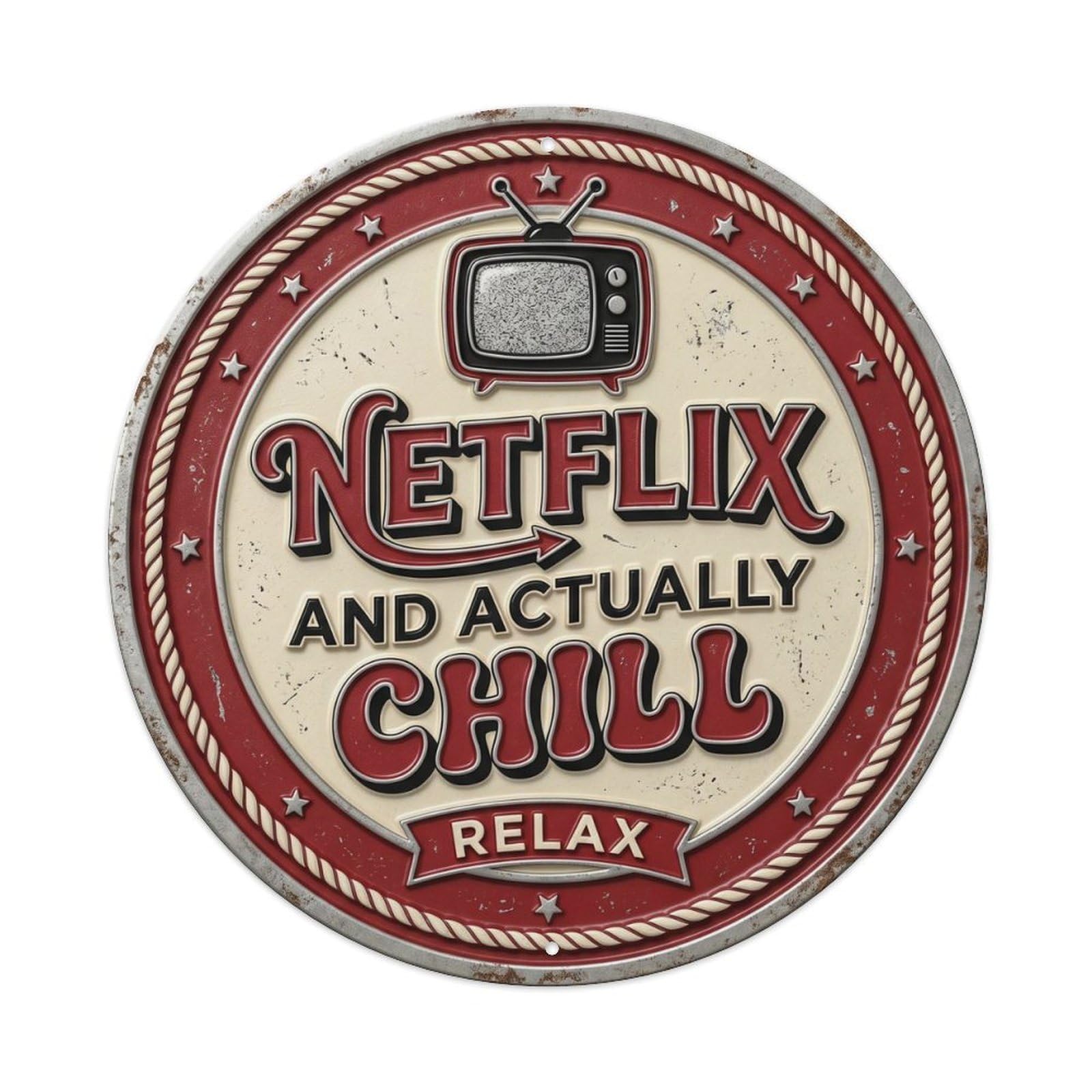 Cwbufd Vintage Style Netflix And Actually Chill Classic Garage Display Retro Slogans Vintage Metal Tin Sign Plaque Wall Decor For Cafe, Club Bar, Office, Garden Metal Poster 8X8inch