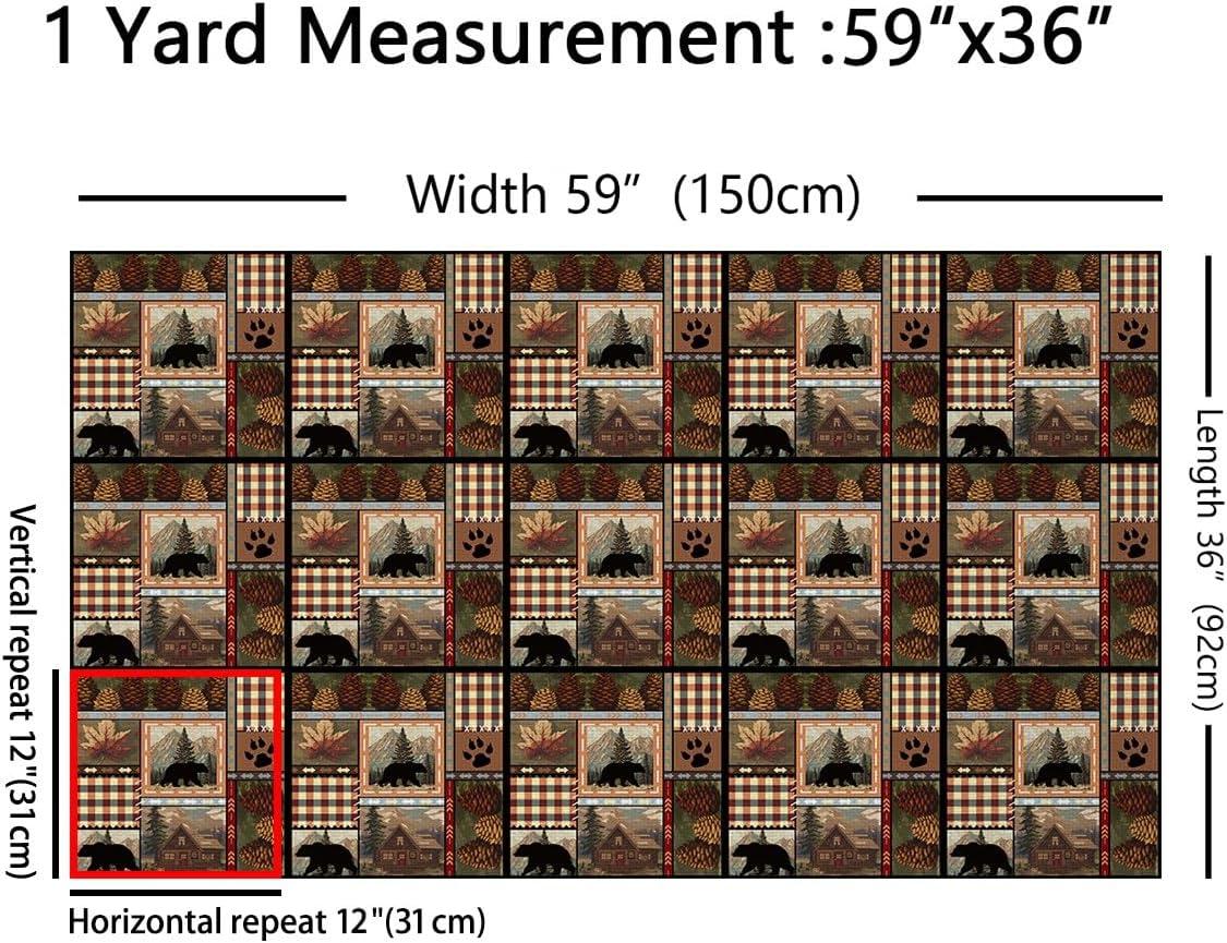 jejeloiu Bear Fabric by The Yard Wild Animal Upholstery Fabric for Chairs for Kids Boys Rustic Cabin Nature Wildlife Bear Paw Farmhouse for Home DIY Projects, Waterproof Indoor Outdoor Decor 3 Yards