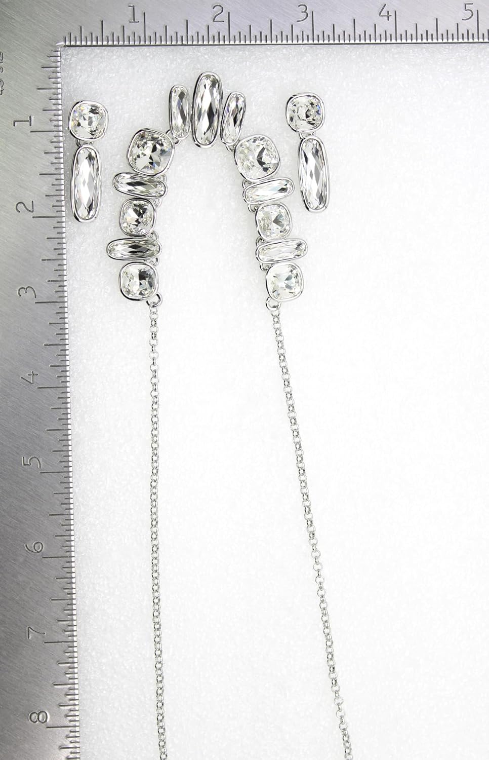 Faship Gorgeous Rectangle Square Rhinestone Crystal Floral Statement Necklace Earrings Set