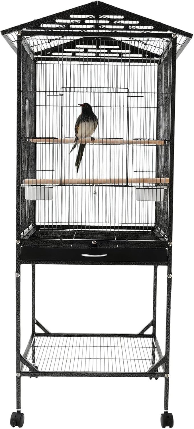Bird Cage with Wheels & Storage Shelf 49" Tall Large Parrot Cockatiel Lovebird Cage with Perches for Budgies Parakeets