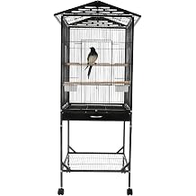 Large Metal Bird Cage with Wheels Black Floor Standing Birdcage for Parrots
