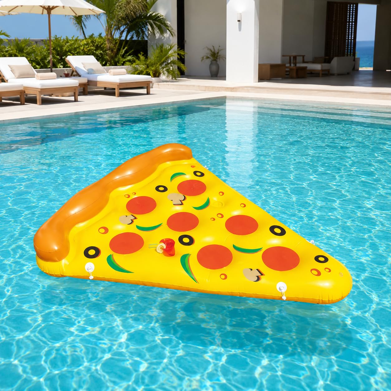 eBoutik - XLarge Pizza Inflatable Pool Float Lounger – Giant Tropical Pizza Pool Bed Lilo for Adults – Summer Swimming Pool, Beach & Holiday Float