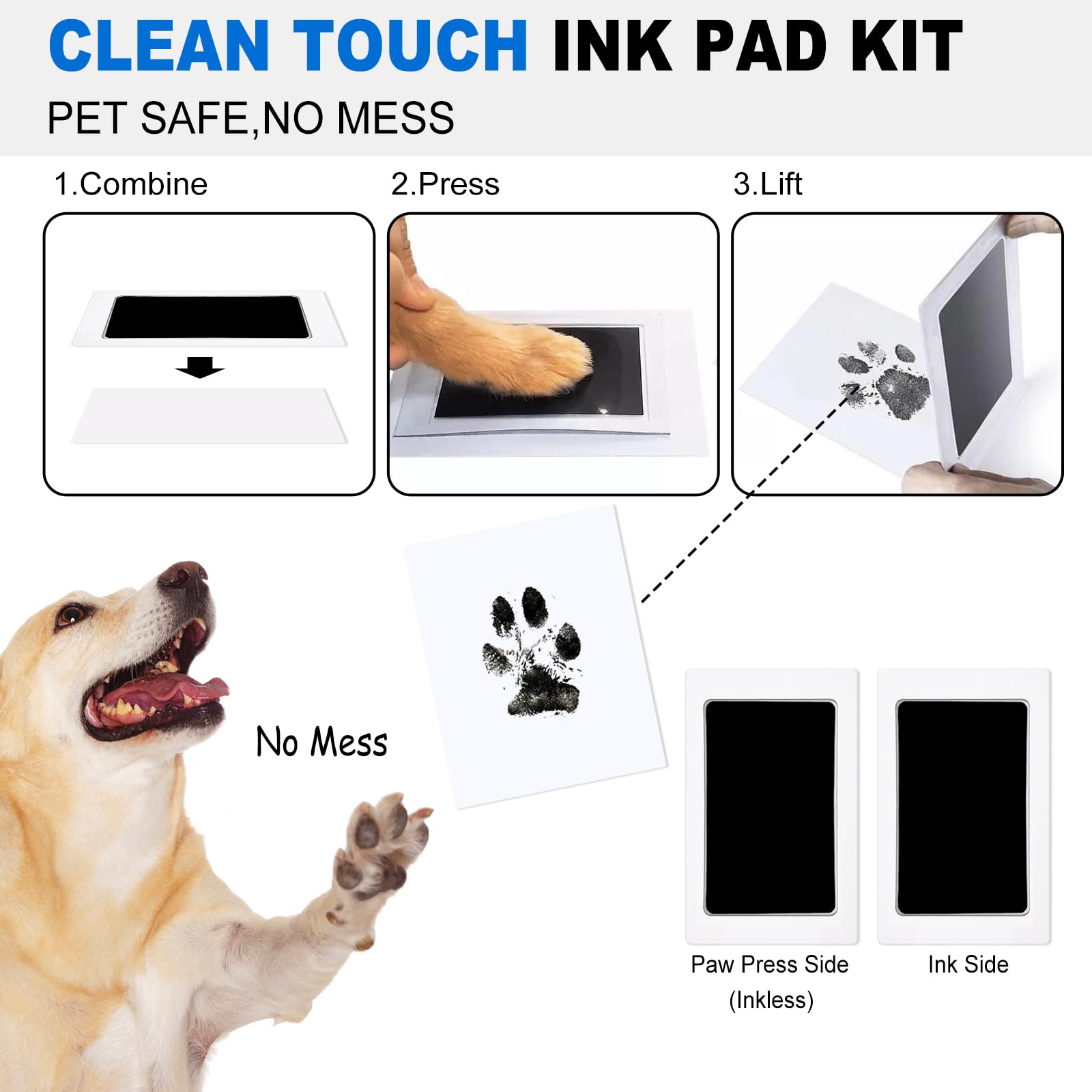 HDFCLUP Inkless Paw Print Kit,Mess-Free Paw Print Kit for Dogs Cat, 10 Inkless Print Pads, 20 Imprint Cards,Dog Nose Print Kit,Pet Paw Print Impression Kit Keepsake?4.7inch
