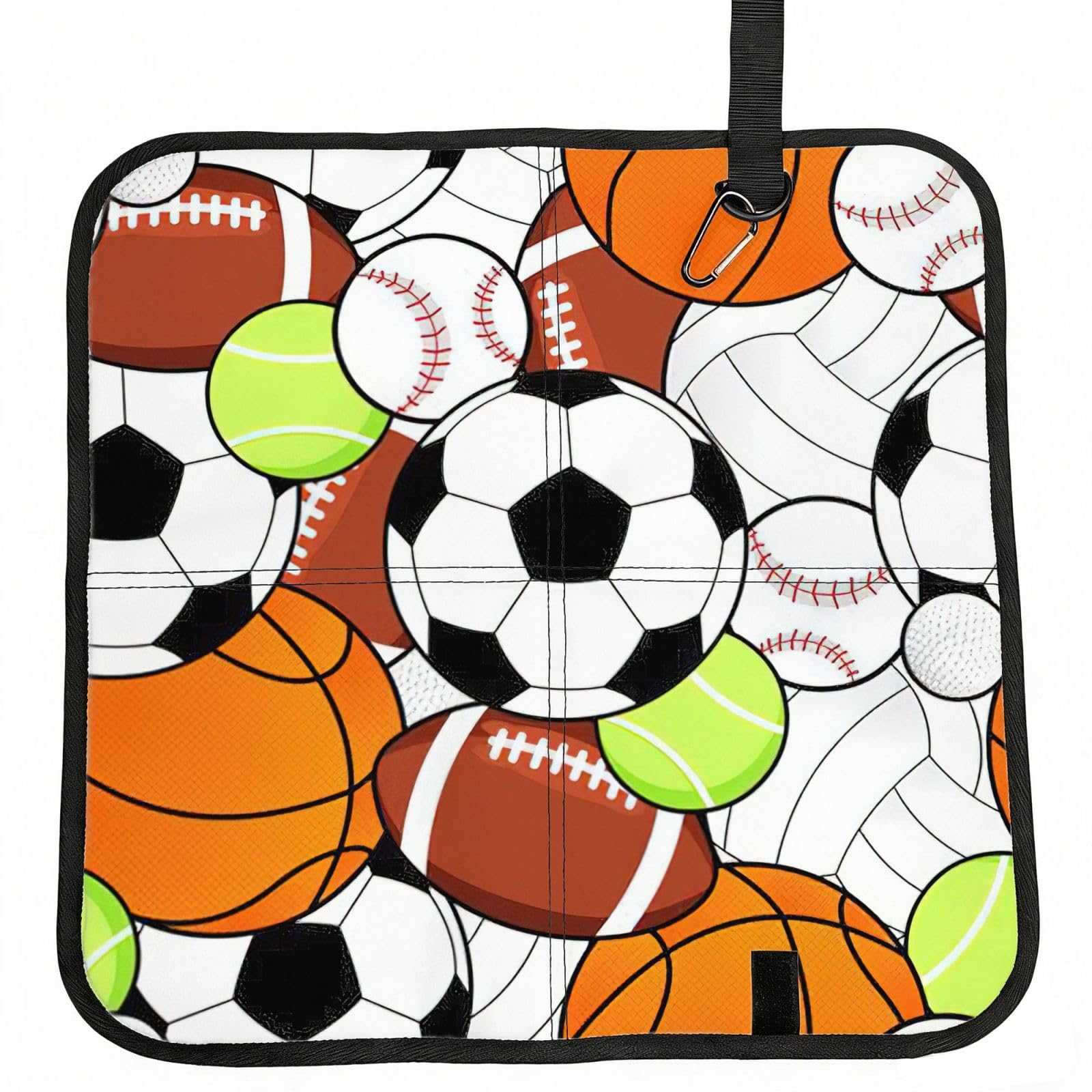 eeprty Sports Ball Printed Portable Seat Cushion Strap, Foldable Pad for Stadium Bleachers Hiking Travel