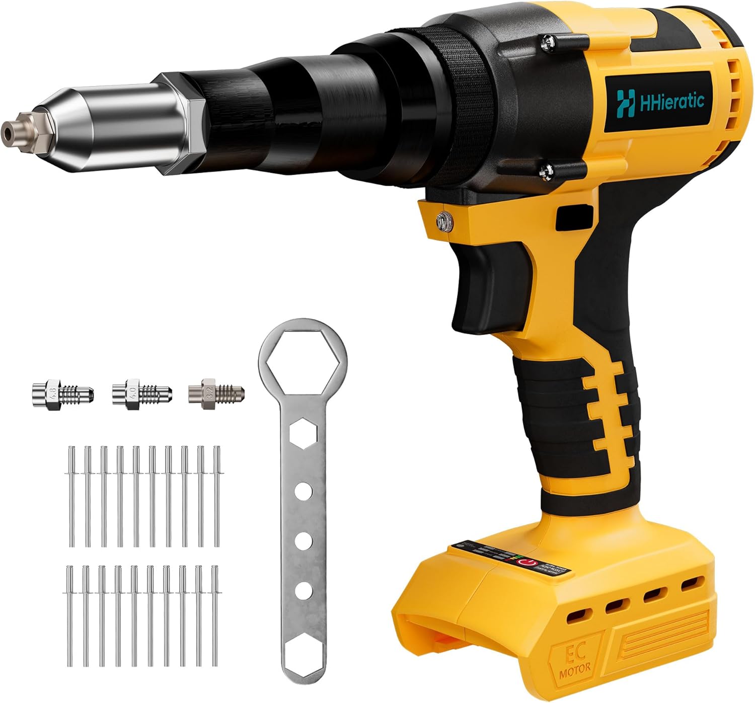 Cordless Rivet Nut Tool Kit Compatible with 20V Battery(Tool Only),Brushless Cordless Rivet Gun with 3 Size (1/8",5/32",3/16") Rivets and Rivet Head,Pop Rivet Gun for Metal, Plastic and Leather