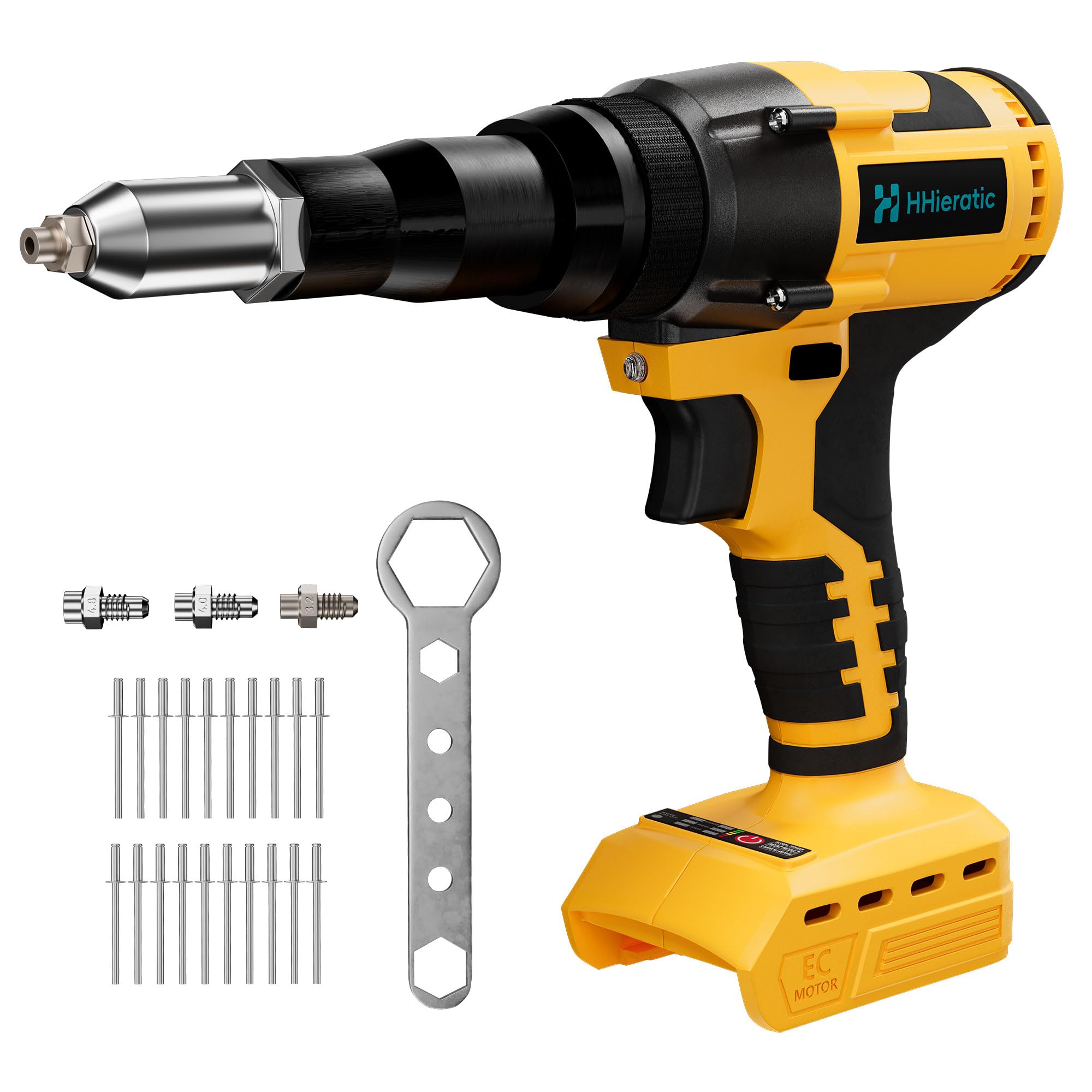Kit de herramientas de tuerca de remache inalámbrica compatible con batería Dewalt de 20 V (solo herramienta), pistola de remache inalámbrica sin escobillas con remaches de 3 tamaños (1/8, 5/32