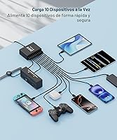 Vista 4 de Estación de carga USB C de 10 puertos con 4 cables USB, bloque de cargador GaN tipo C de 200W, adaptador de enchufe de regleta de alimentación