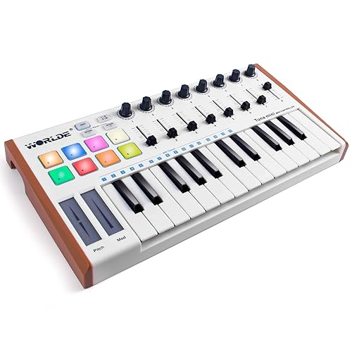 Midi Controller, lotmusic Worlde TUNA PANDA MINI 25 Keys Portable USB Midi Keyboard with 8 RGB Backlit Colorful Drum Beat