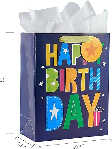 Miniatura 4 de SUNCOLOR Paquete de 2 bolsas de regalo grandes de 13 pulgadas con papel de seda para él (feliz cumpleaños)