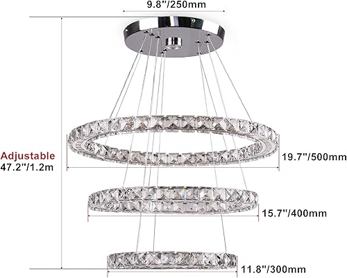 Miniatura 3 de Candelabros LED modernos de cristal, lámpara de techo de tres anillos, luz colgante con acrílico para dormitorio, comedor, pasillo (blanco cálido