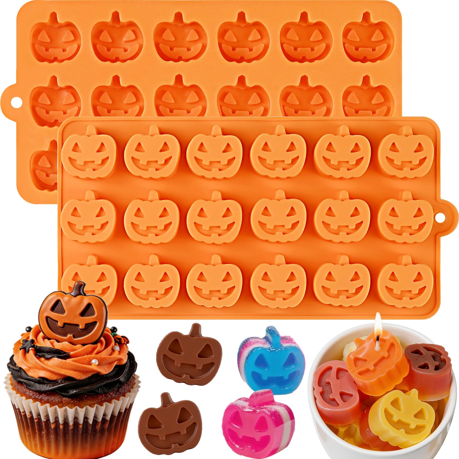 Pumpkin Chocolate Molds, 2 Pack Halloween Candy Molds 36 Cavity