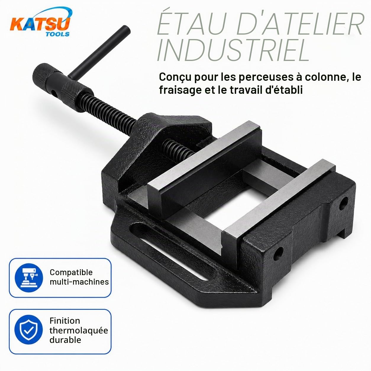 KATSU Étau pour Perceuse à Colonne 5" 125mm Précision professionnelle Type Allemand Pilier Banc Perceuse Étau pour Atelier Fraiseuse Machines 4022765