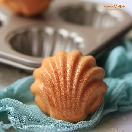 Vista 41 de CHEFMADE Madeleine Molde para tartas, 12 cavidades, antiadherente, ovalada, para hornear al horno (dorado champán)