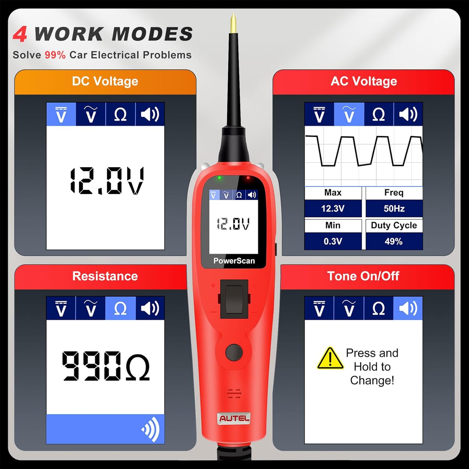 Autel PowerScan PS100 Car Circuit Tester, Universal 12V 24V Automotive Power Circuit Probe Kit with 40FT Cable, AC/DC/Continuity/Probe/Signal Test, Activate Component Electrical System Tool