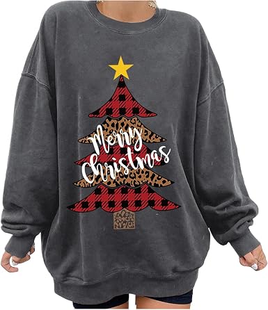 Amazon.com: Sudadera de Navidad para mujer, con cuello redondo, con  estampado de árbol de Navidad, manga larga, talla grande : Ropa, Zapatos y  Joyería
