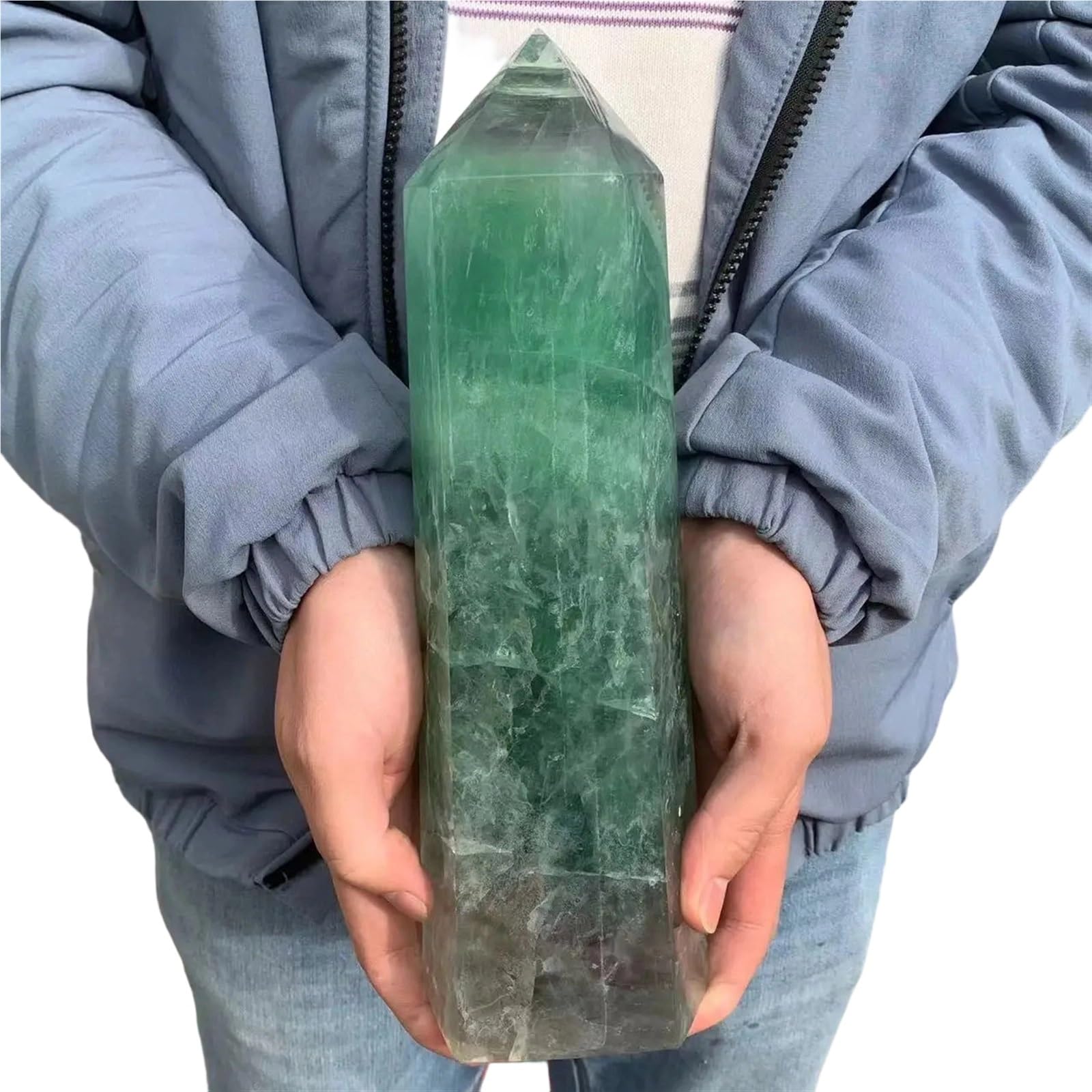 XZCASD Beautiful Large green fluorite crystal pillar tower, natural obelisk, for home decoration.(800-900g)