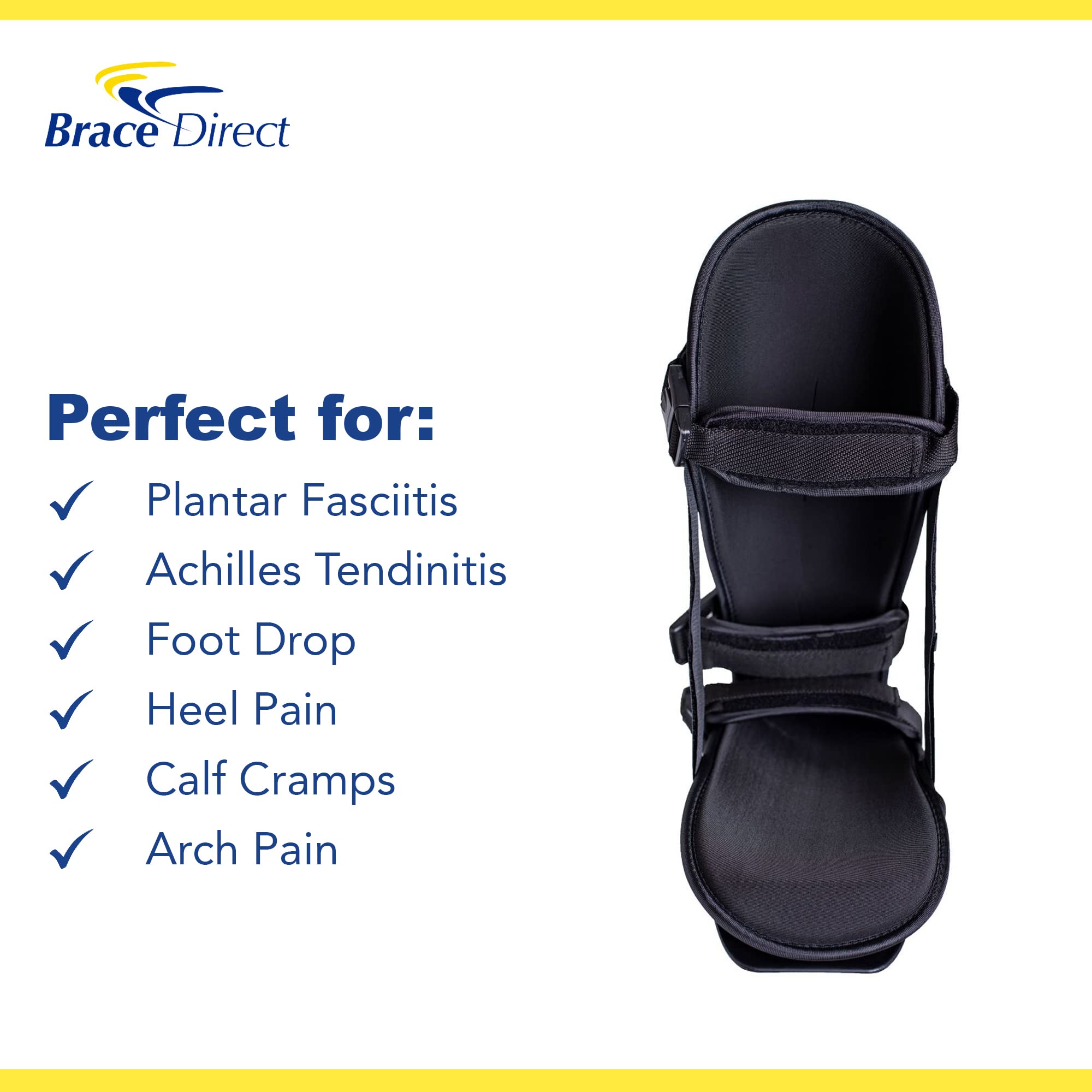 Brace Direct Férula nocturna posterior ajustable para fascitis plantar, tendinitis de Aquiles, dolor de talón y pie caído, para pie derecho o izquierdo, hombres o mujeres