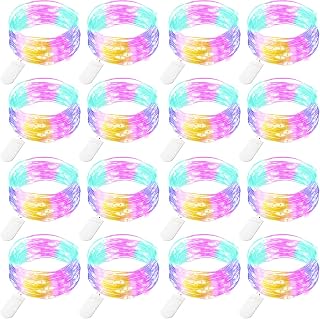 16 Pack LED Fairy Lights Battery Operated (Included) 10Ft 30 LED Waterproof String Lights Silver Wire Firefly Mason Jar Lights for DIY Wedding Centerpieces Vase Christmas Decor (Multi Color)