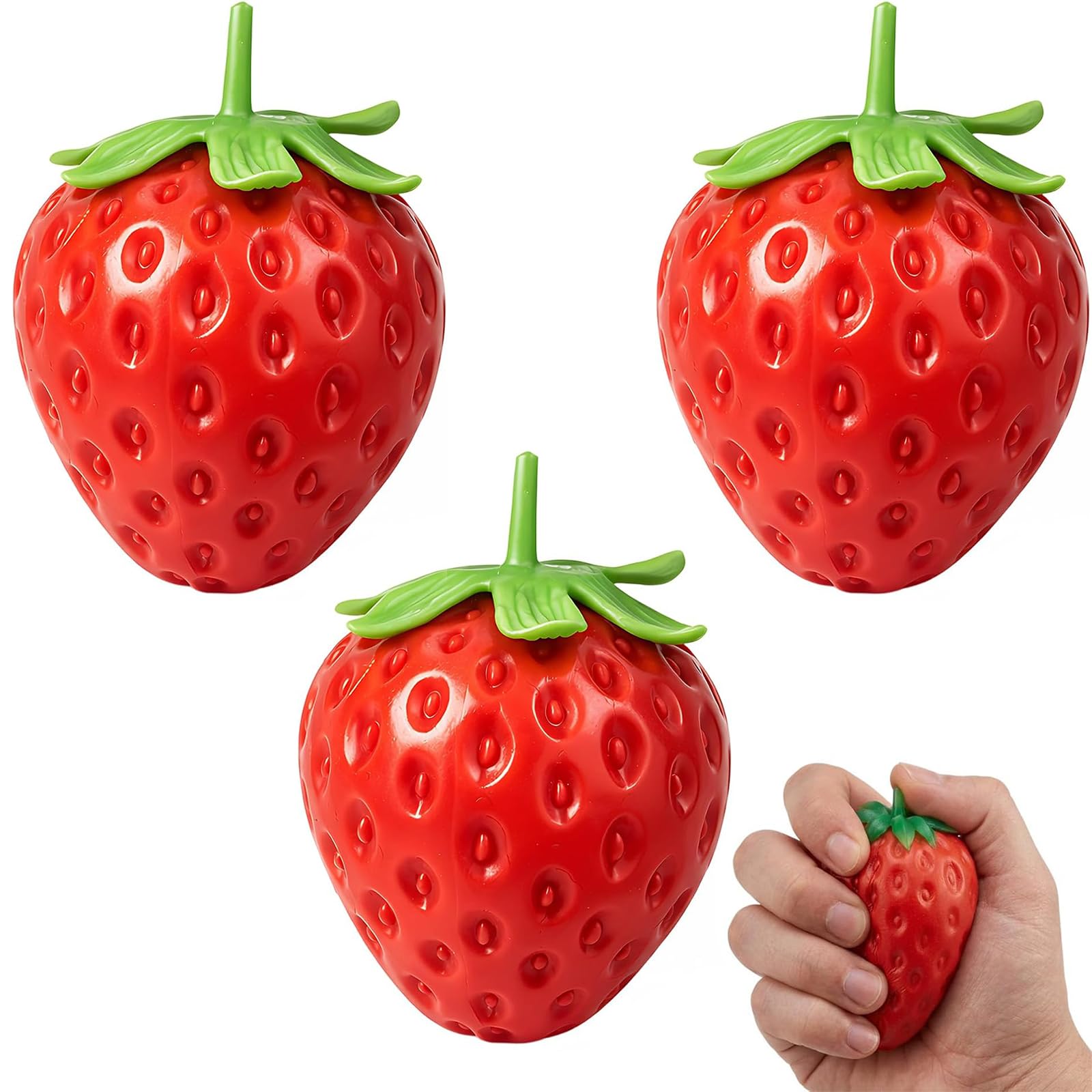 3 PCS Strawberry Squishy, Giant Strawberry Squishy, Cute Stress Relieving Toy for Adult, Gifts for Birthday Party