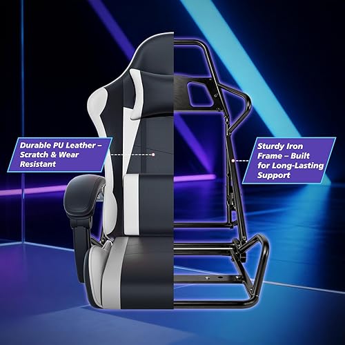 Miniatura 9 de Magshion Silla de juegos para adulto, silla ergonómica de computadora con almohada lumbar, reposacabezas y reposapiés retráctil, altura ajustable