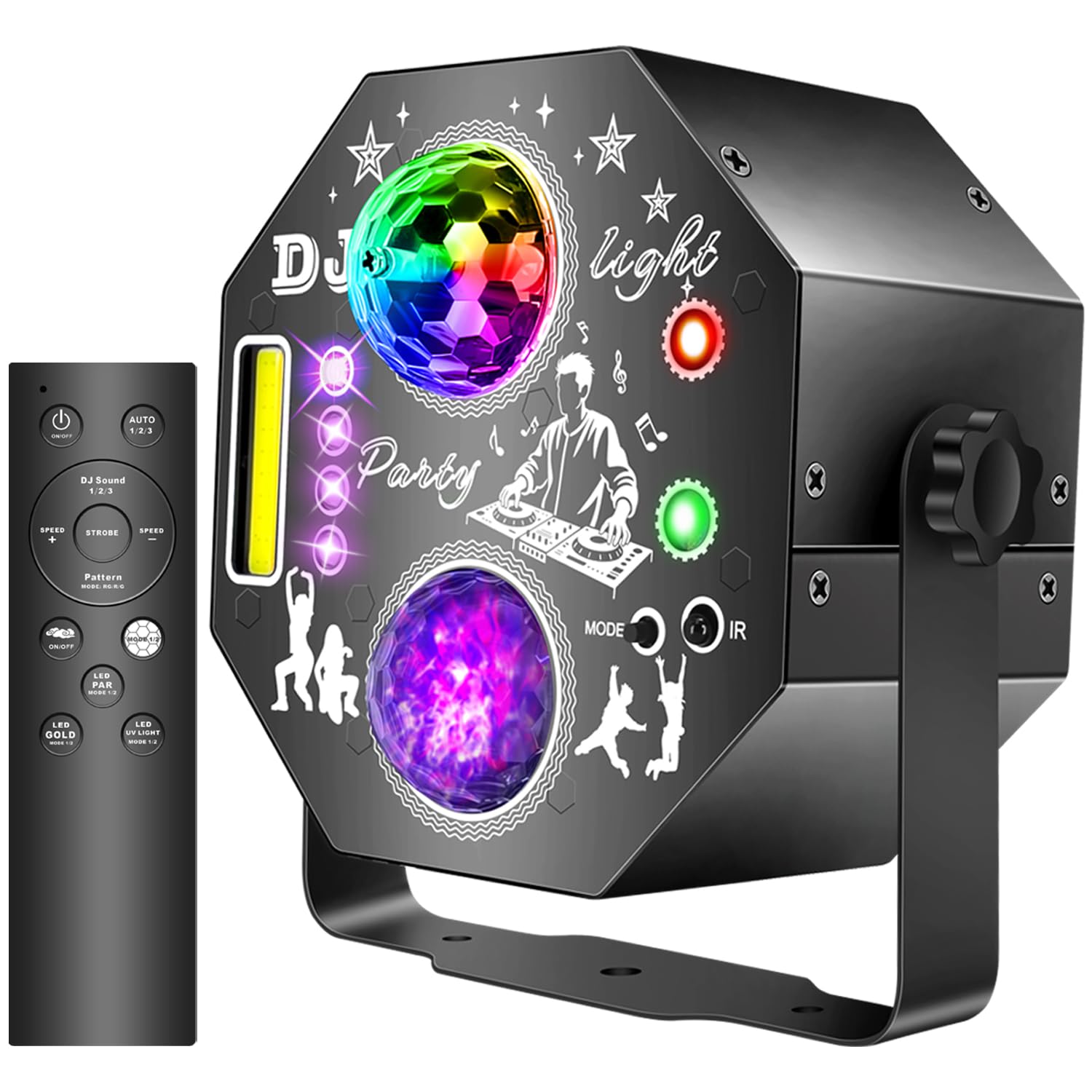 Disco-Lichter für Partys, Sound Aktivierte Partylichter mit Discokugel Stern Ozean Muster UV & LED PAR-Lichter RGB DJ Projektion mit Fernbedienung für Zuhause, Geburtstag, Karaoke, Hochzeit