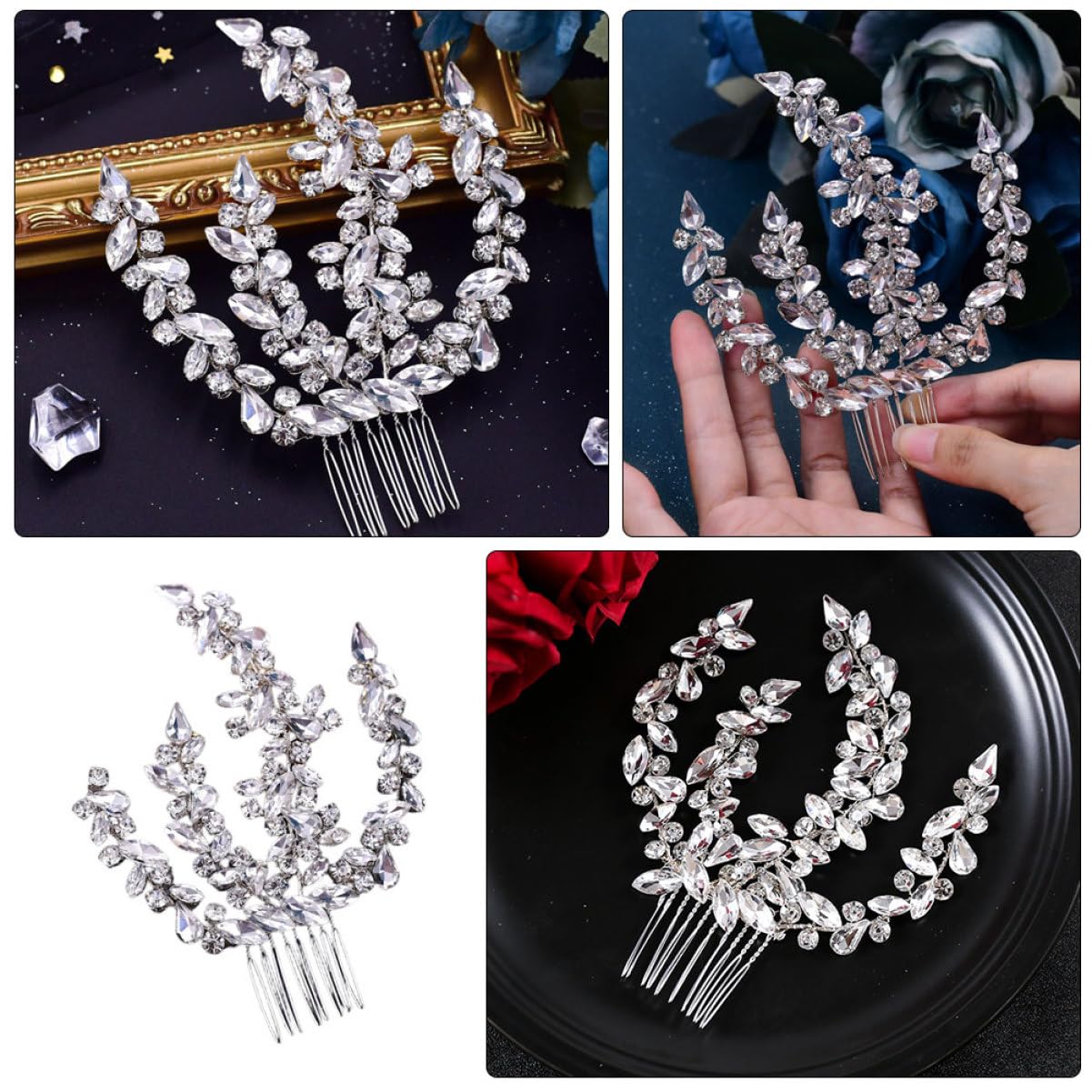 Ipetboom Sparkling Rhinestone Hair Comb Clip for Women Flexible Metal Side Comb for Elegant Updo Styling Decorative Bridal Accessory with Bendable Design for Parties and Special Occasions