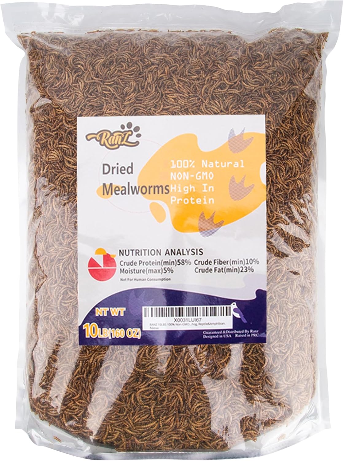 RANZ 10LBS NonGMO Dried Mealworms for Chickens, High