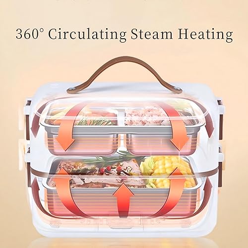 Miniatura 9 de Zerodis Fiambrera eléctrica, 0.8L PP acero inoxidable doble capa calentador de alimentos con taza medidora, calentador de alimentos portátil para el