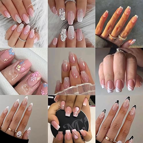 Jsiallye 216Pcs Pink Gradient Press On nails Short Square,9 Packs
