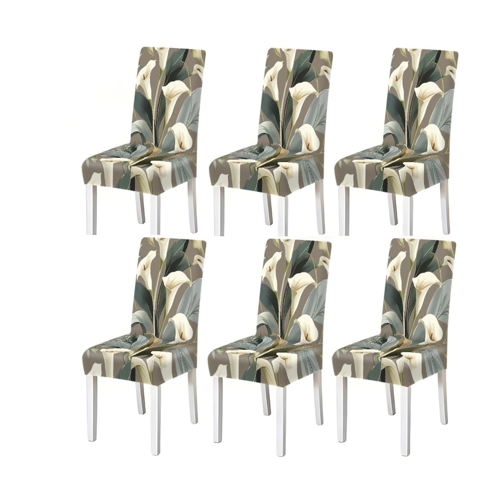 Kxuauv One Color Taupe White Calla Lily Floral Print Dining Chair Covers, Stretch Slipcovers For Home Kitchen Dining Room Party, 2/4/6Pcs Seat Protectors For Restaurant Hotel Party(6Pcschair Cover)