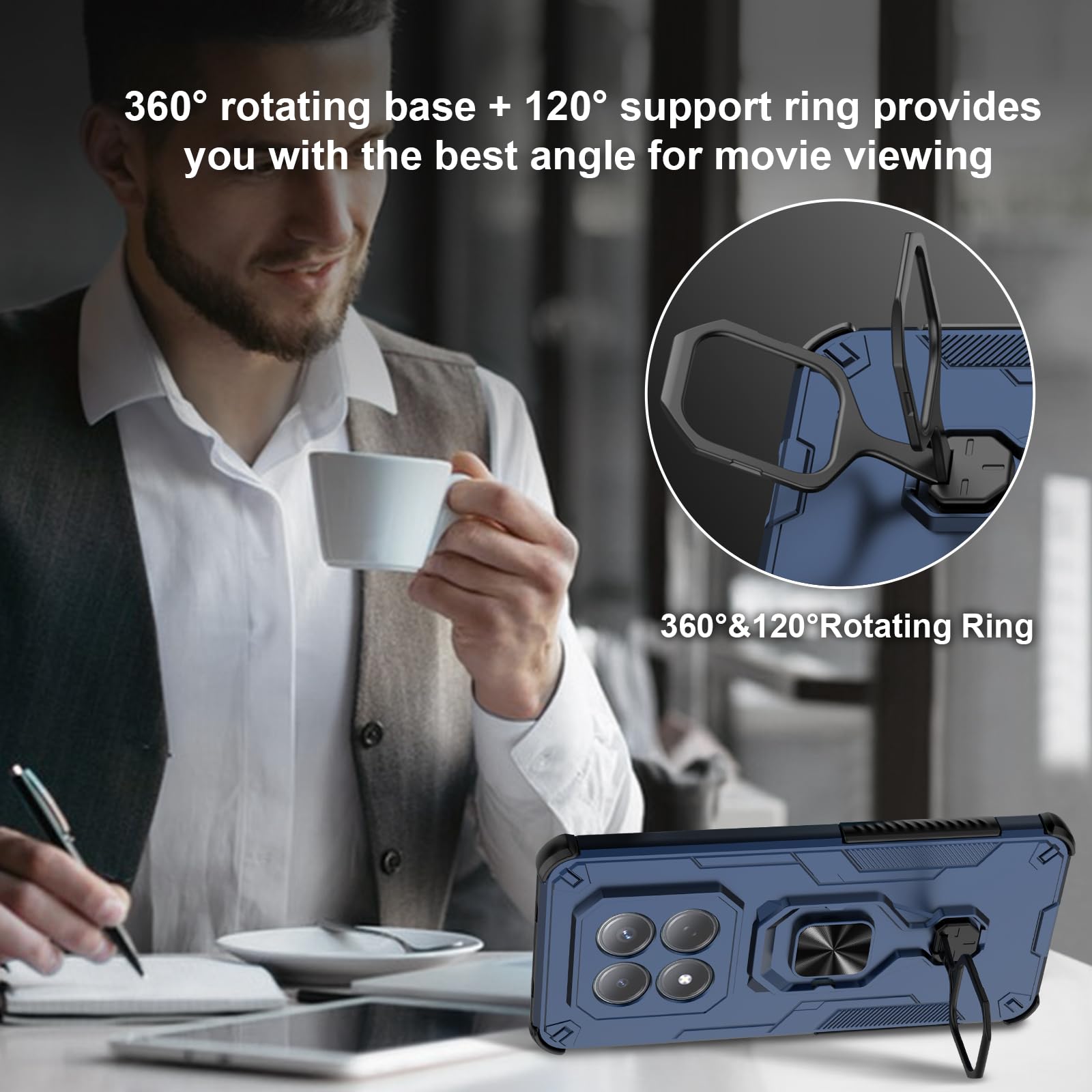Funda para Xiaomi Redmi Note 15 Pro 5G, Carcasa Antigolpes con Soporte anular metálico, Case Protectora de Grado Militar, Azul — view 224